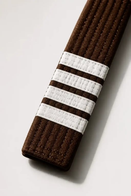 Degrés et rayures sur une ceinture JJB marron marquant la progression intermédiaire