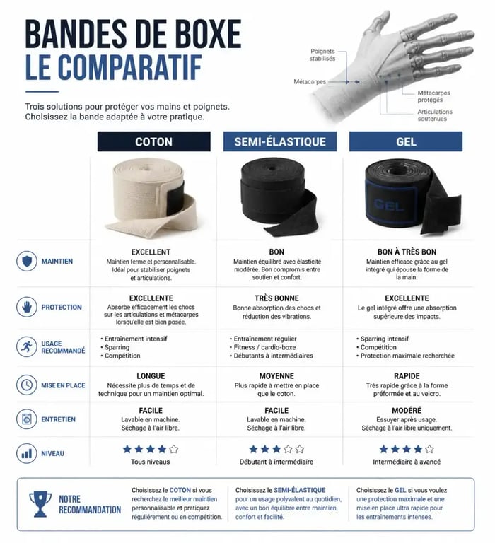 Comparatif des types de bandes de boxe pour poignet