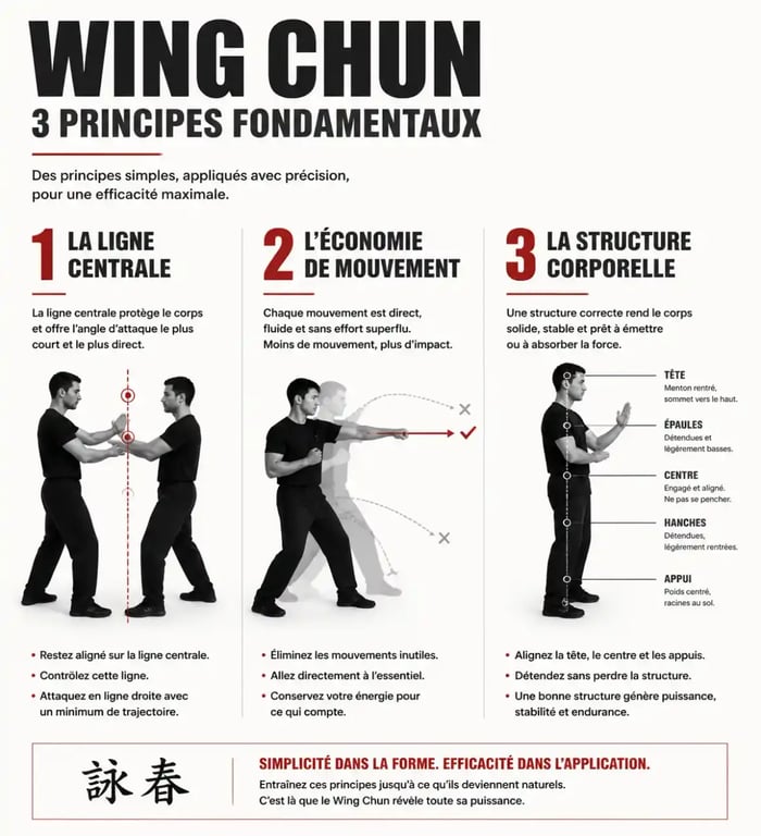 Infographie explicative des principes techniques du Wing Chun