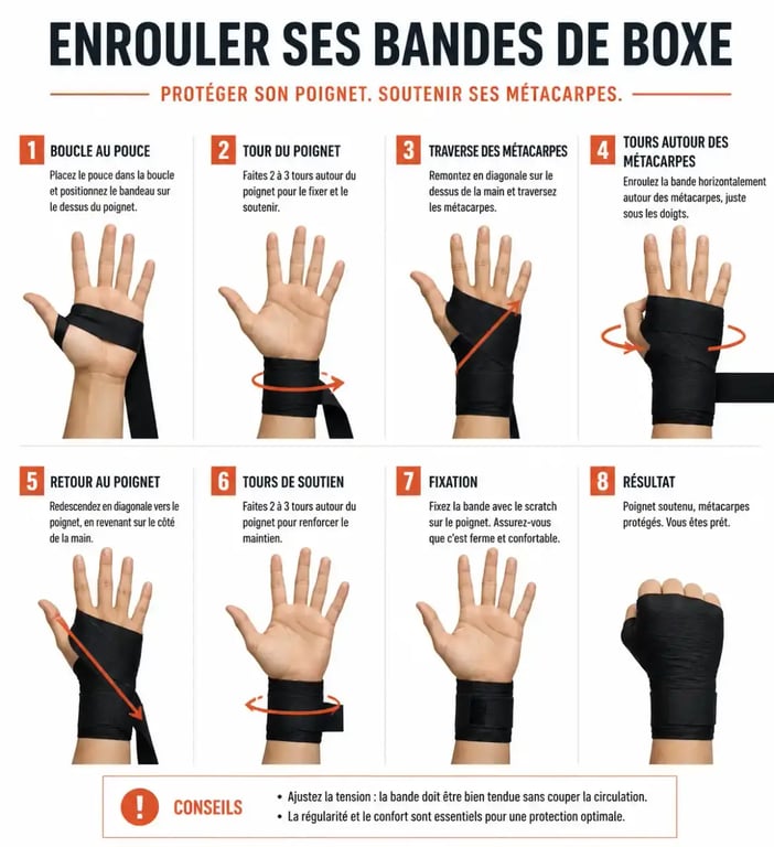 Technique d'enroulement des bandes de boxe pour poignet