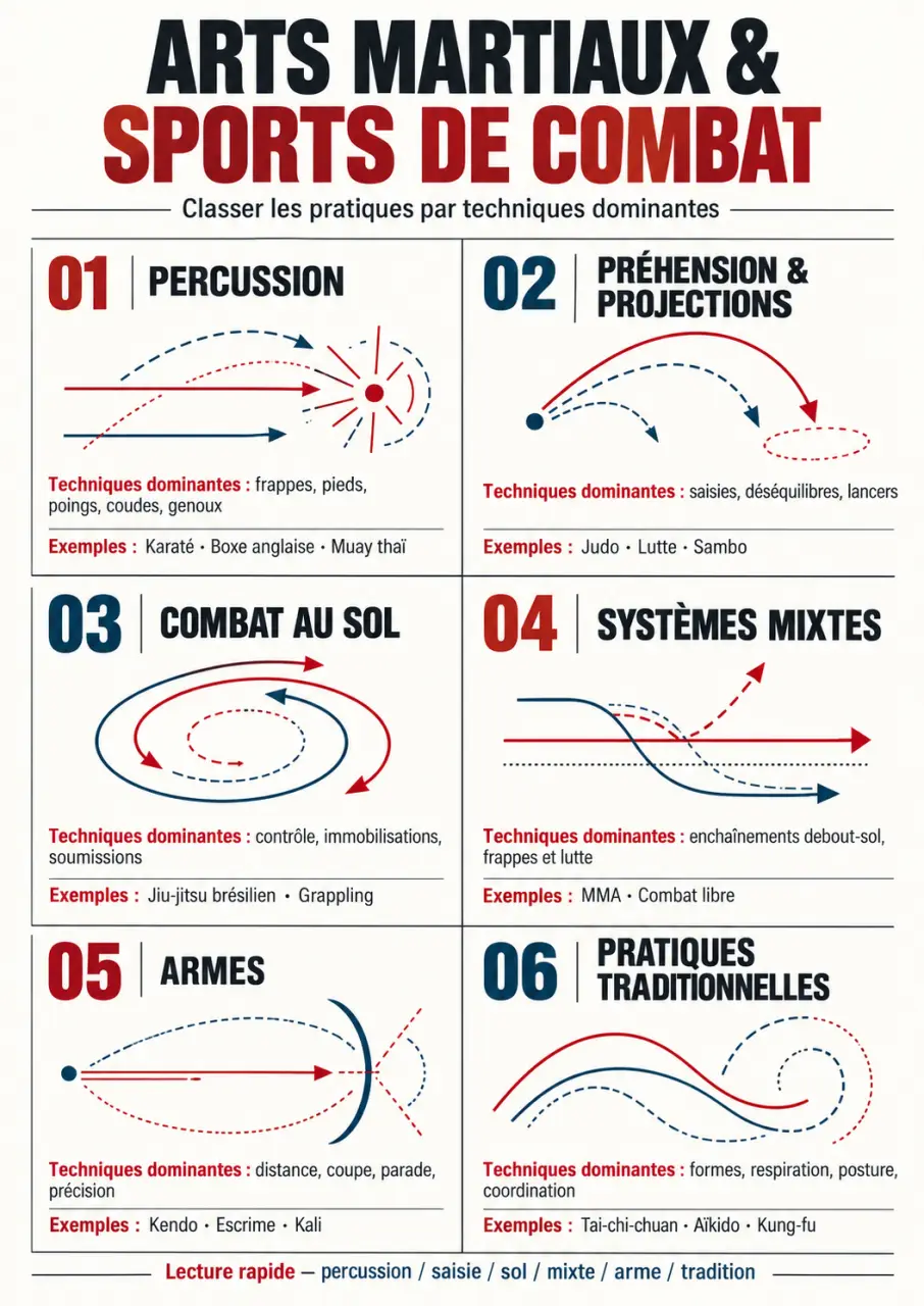 Arts martiaux liste classés par familles de techniques et de pratiques