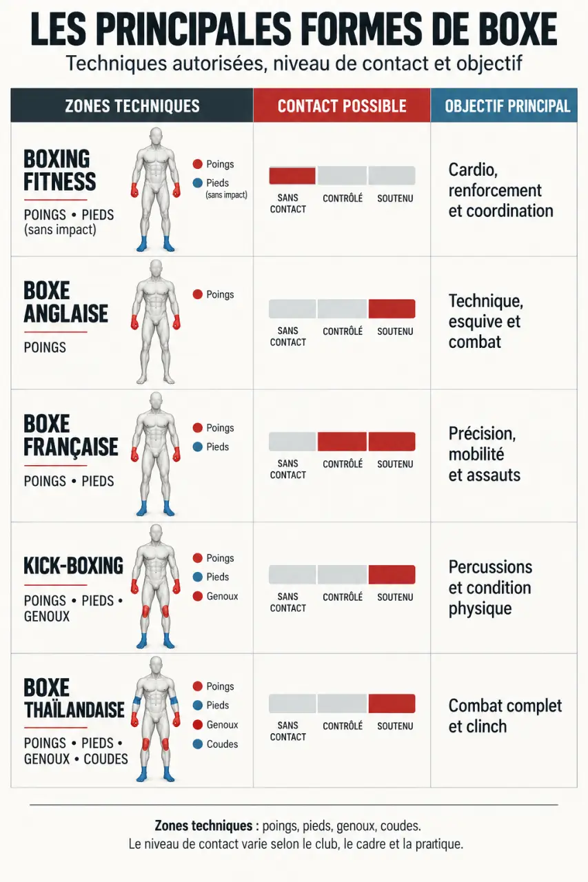 Infographie comparative pour comprendre le boxing et ses différentes disciplines